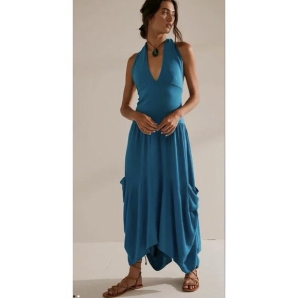 Free People Dresses & Skirts - Free People Hinata Convertible Midi Dress Size Medium Halter Blue